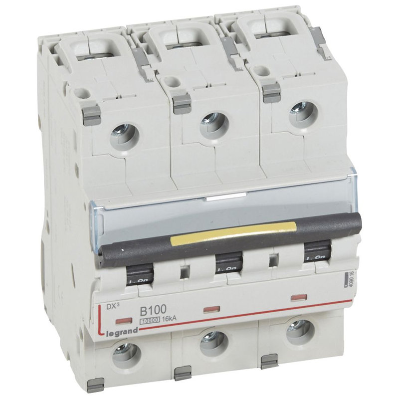 Legrand 409016 - Disjoncteur DX³10000 16kA arrivée haute/départ bas vis 3P 100A courbe B -4,5 mod