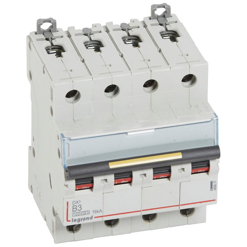 Legrand 409077 - Disjoncteur DX³10000 16kA arrivée haute/départ bas vis 4P 3A courbe B - 4 mod