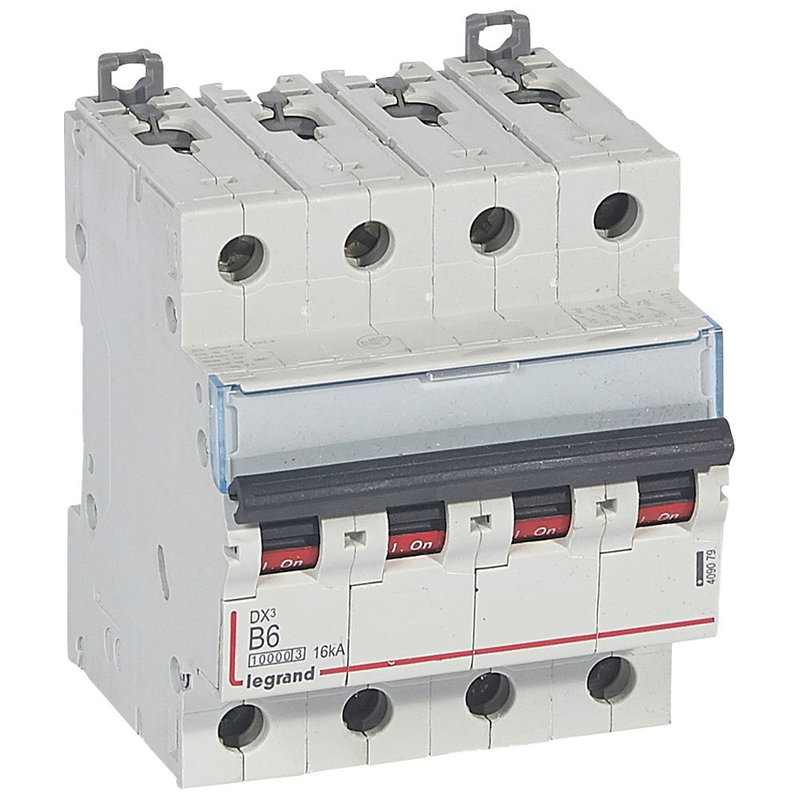Legrand 409079 - Disjoncteur DX³10000 16kA arrivée haute/départ bas vis 4P 6A courbe B - 4 mod