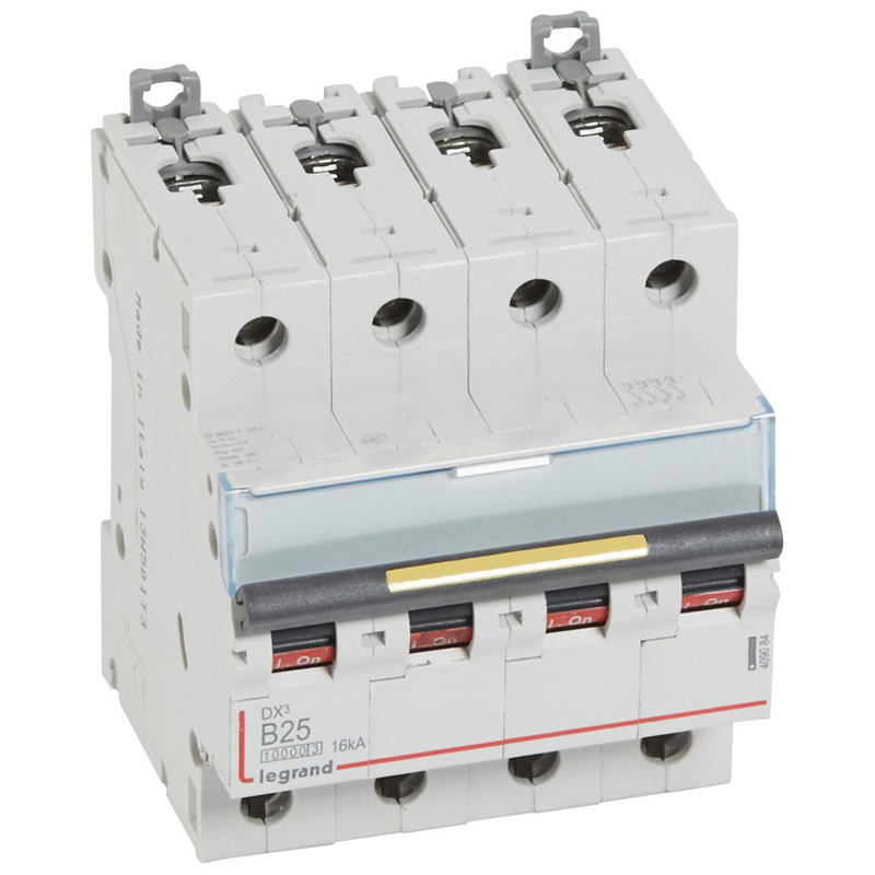 Legrand 409084 - Disjoncteur DX³10000 16kA arrivée haute/départ bas vis 4P 25A courbe B - 4 mod