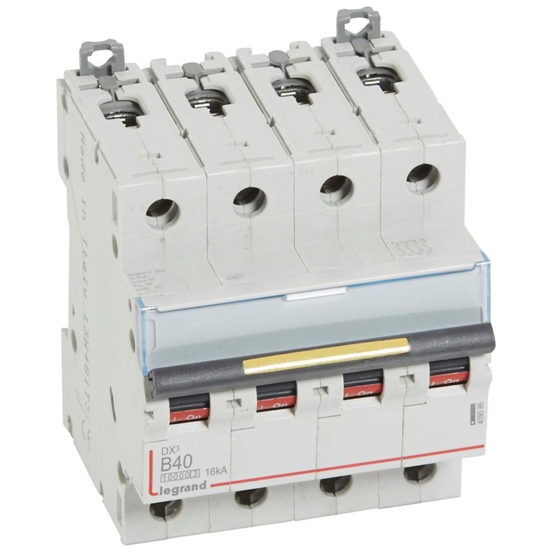 Legrand 409086 - Disjoncteur DX³10000 16kA arrivée haute/départ bas vis 4P 40A courbe B - 4 mod
