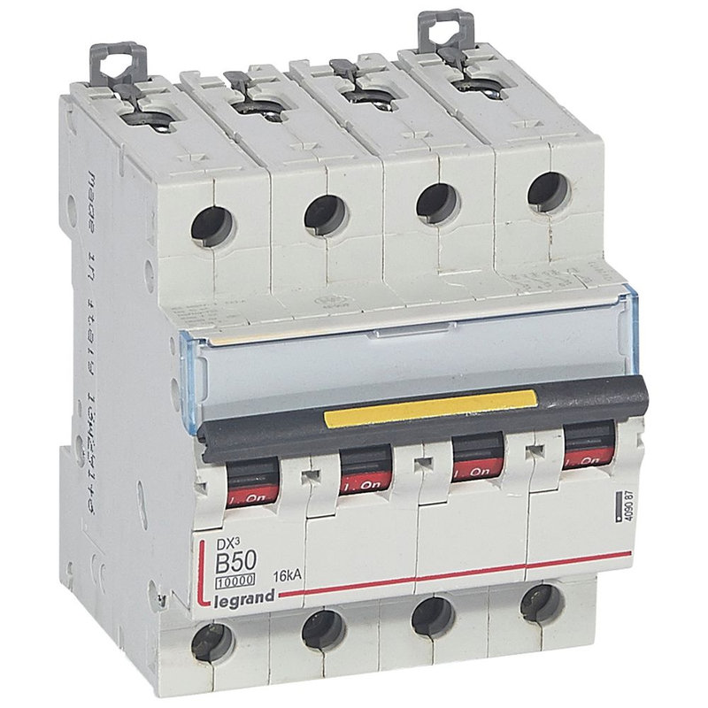 Legrand 409087 - Disjoncteur DX³10000 16kA arrivée haute/départ bas vis 4P 50A courbe B - 4 mod