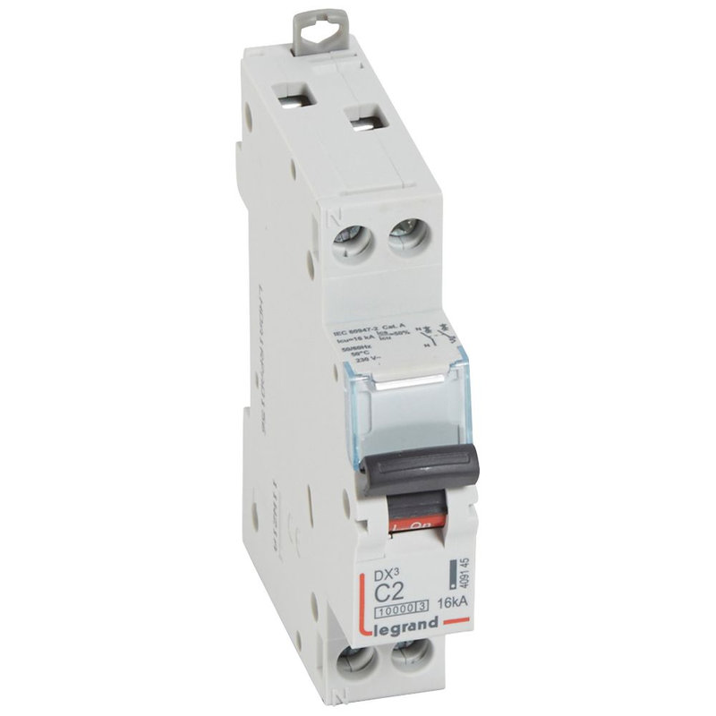 Legrand 409145 - Disj. DX³10000 16kA arrivée haute/départ bas vis U+N 230V~ 2A courbe C -1 mod