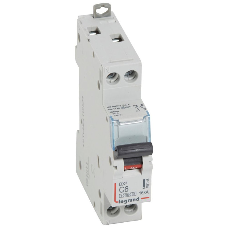 Legrand 409148 - Disj. DX³10000 16kA arrivée haute/départ bas vis U+N 230V~ 6A courbe C -1 mod