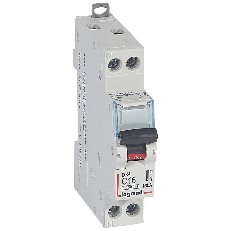Legrand 409152 - Disjoncteur DX³10000 16kA arrivée haute/départ bas vis U+N 16A courbe C - 1 mod