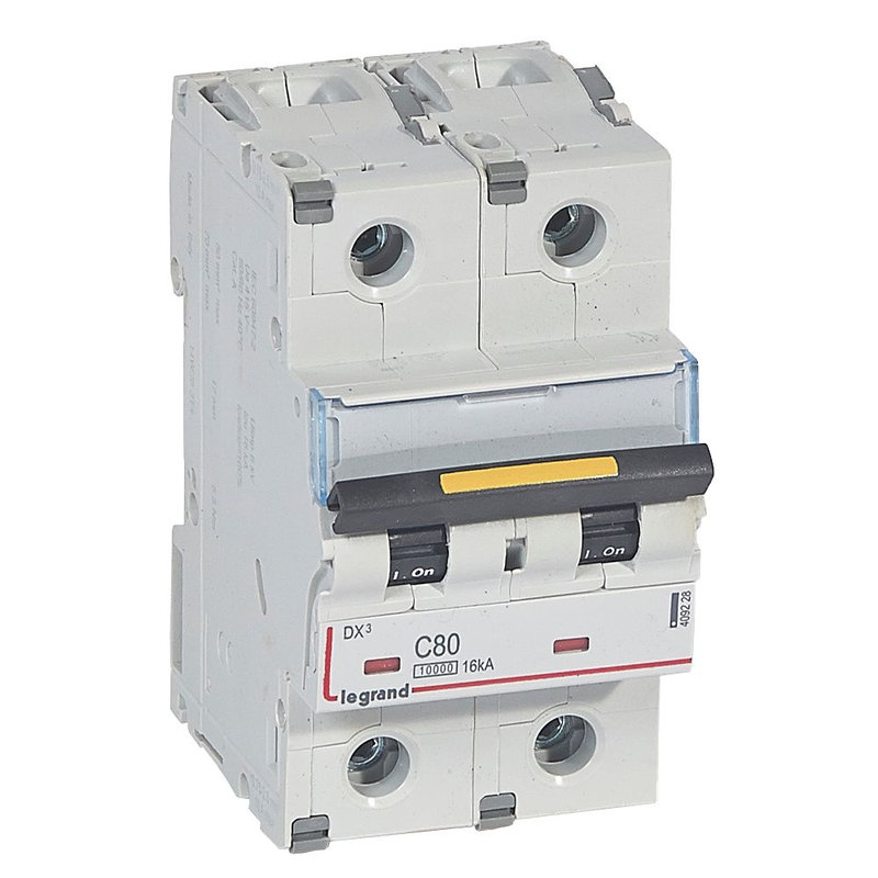 Legrand 409228 - Disjoncteur DX³10000 16kA arrivée haut/départ bas vis 2P 80A courbe C 3 modules