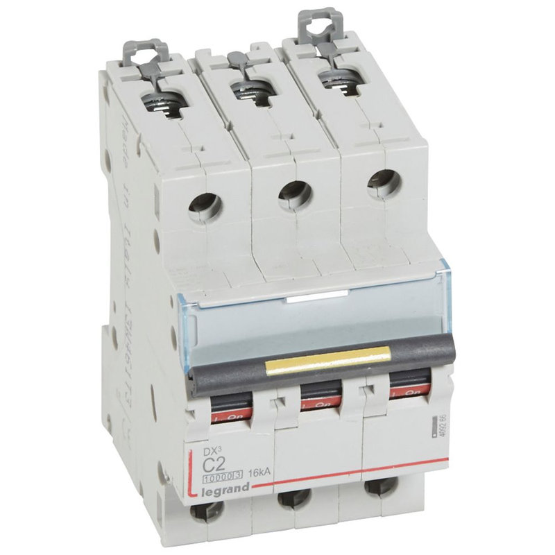 Legrand 409266 - Disjoncteur DX³10000 16kA arrivée haute/départ bas vis 3P 2A courbe C - 3 mod