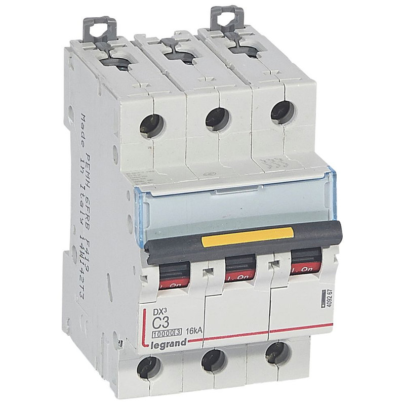 Legrand 409267 - Disjoncteur DX³10000 16kA arrivée haute/départ bas vis 3P 3A courbe C - 3 mod