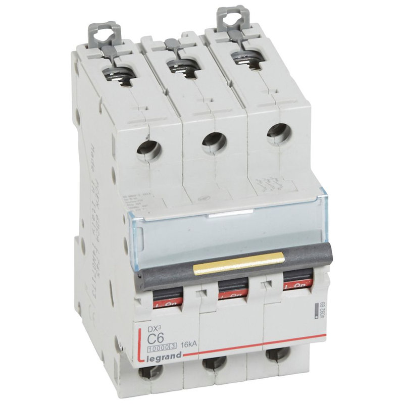 Legrand 409269 - Disjoncteur DX³10000 16kA arrivée haute/départ bas vis 3P 6A courbe C - 3 mod