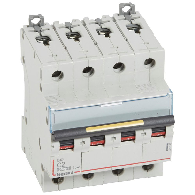 Legrand 409348 - Disjoncteur DX³10000 16kA arrivée haute/départ bas vis 4P 2A courbe C - 4 mod