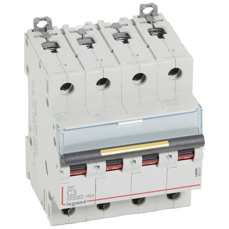Legrand 409349 - Disjoncteur DX³10000 16kA arrivée haute/départ bas vis 4P 3A courbe C - 4 mod