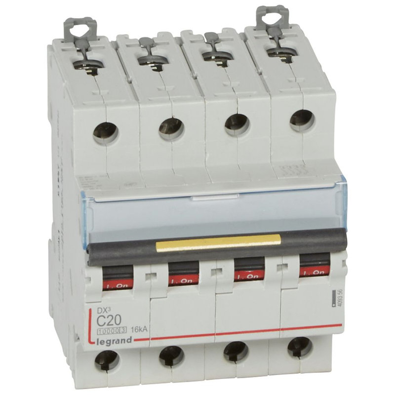 Legrand 409356 - Disjoncteur DX³10000 16kA arrivée haut/départ bas vis 4P 20A courbe C 4 modules