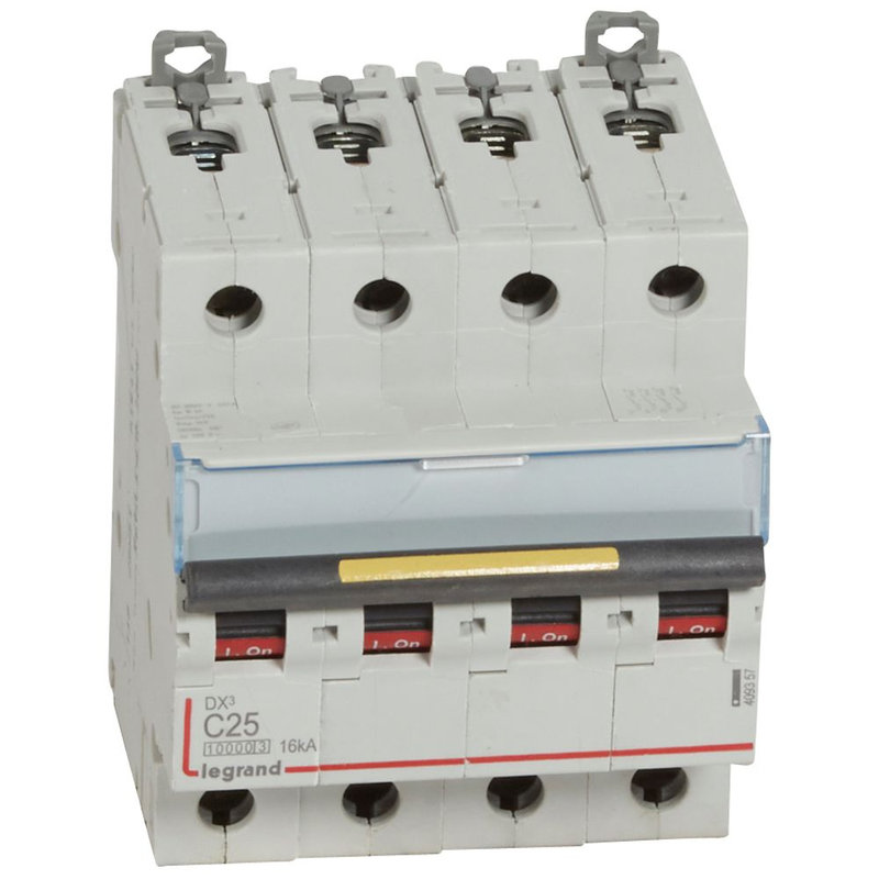 Legrand 409357 - Disjoncteur DX³10000 16kA arrivée haut/départ bas vis 4P 25A courbe C 4 modules