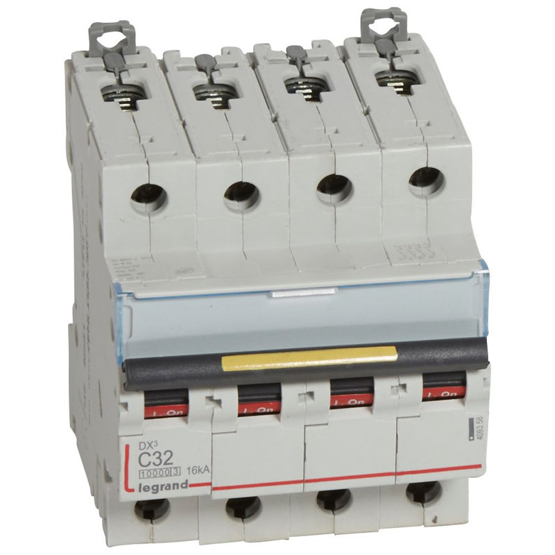 Legrand 409358 - Disjoncteur DX³10000 16kA arrivée haut/départ bas vis 4P 32A courbe C 4 modules