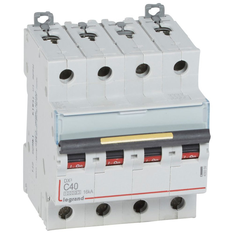 Legrand 409359 - Disjoncteur DX³10000 16kA arrivée haut/départ bas vis 4P 40A courbe C 4 modules