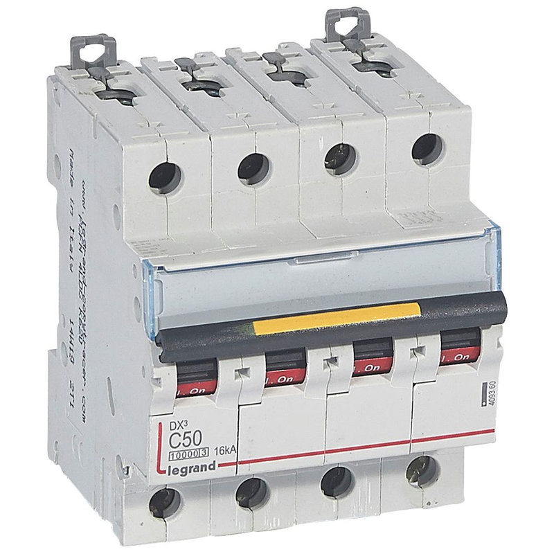 Legrand 409360 - Disjoncteur DX³10000 16kA arrivée haut/départ bas vis 4P 50A courbe C 4 modules