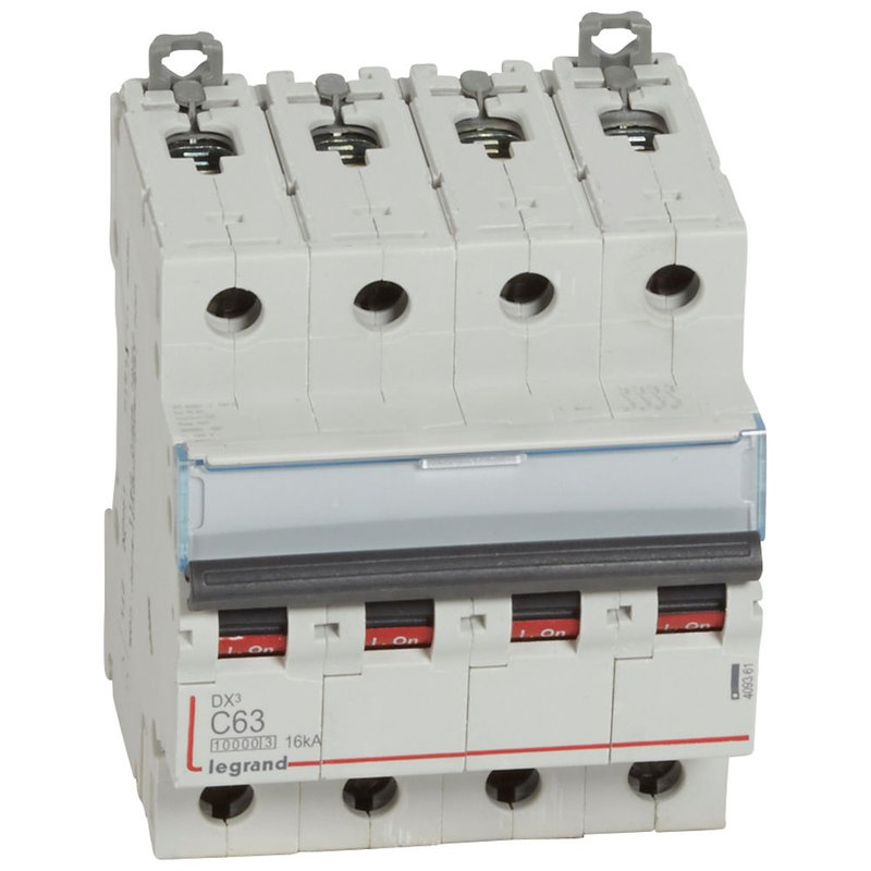 Legrand 409361 - Disjoncteur DX³10000 16kA arrivée haut/départ bas vis 4P 63A courbe C 4 modules
