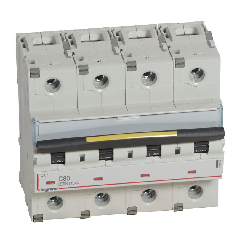 Legrand 409362 - Disjoncteur DX³10000 16kA arrivée haut/départ bas vis 4P 80A courbe C 6 modules