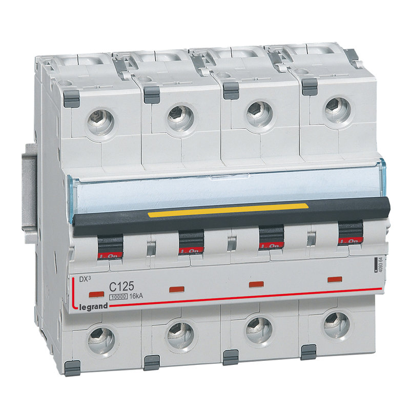 Legrand 409364 - Disjoncteur DX³10000 16kA arrivée haut/départ bas vis 4P 125A courbe C - 6 mod