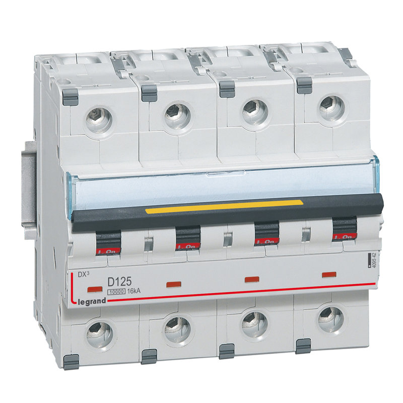 Legrand 409542 - Disjoncteur DX³10000 16kA arrivée haut/départ bas vis 4P 125A courbe D 6 modules