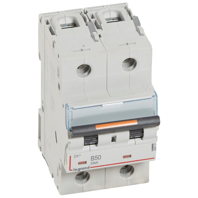 Legrand 409721 - Disjoncteur DX³ 25kA arrivée haute/départ bas vis 2P 50A courbe B - 2 mod