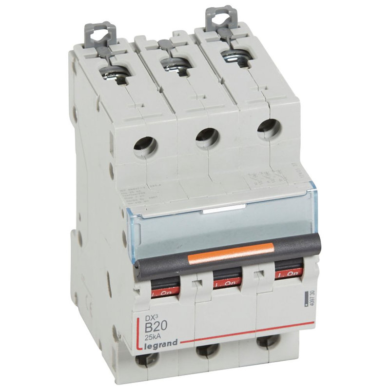 Legrand 409730 - Disj. DX³ 25kA arrivée haute, départ bas à vis 3P 400V~ - 20A courbe B 3 modules