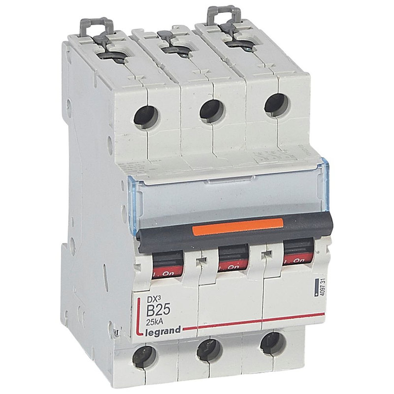 Legrand 409731 - Disj. DX³ 25kA arrivée haute, départ bas à vis 3P 400V~ - 25A courbe B 3 modules