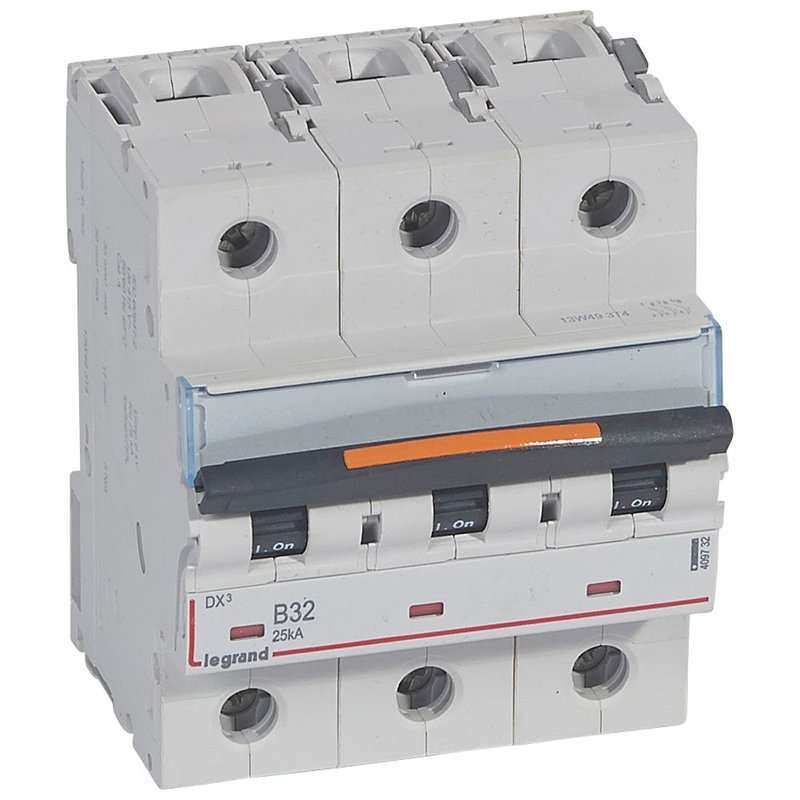 Legrand 409732 - Disjoncteur DX³ 25kA arrivée haute/départ bas vis 3P 32A courbe B - 4,5 mod