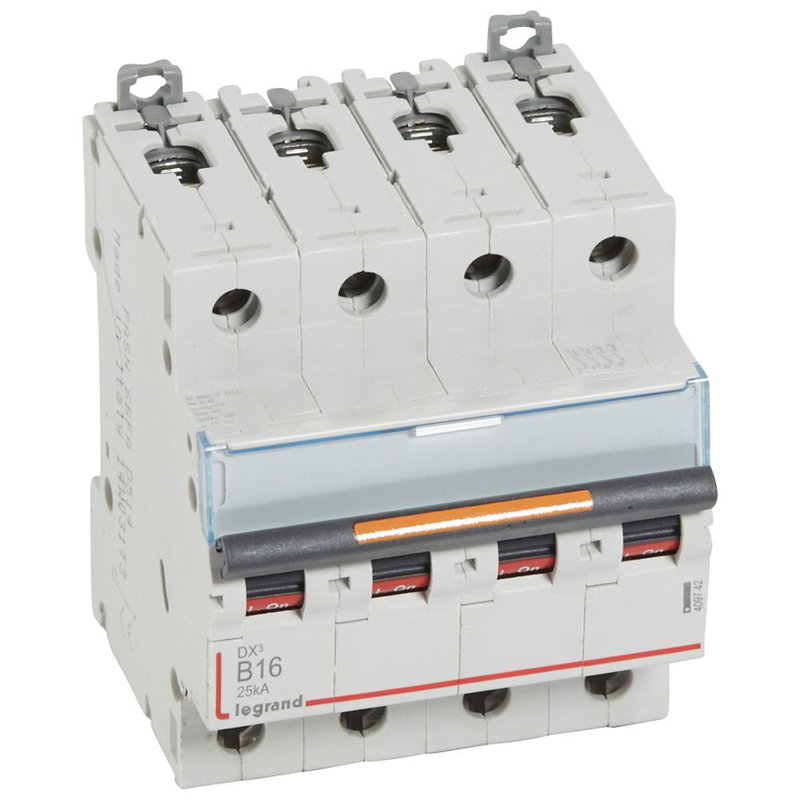Legrand 409742 - Disj. DX³ 25kA arrivée haute, départ bas à vis 4P 400V~ - 16A courbe B 4 modules
