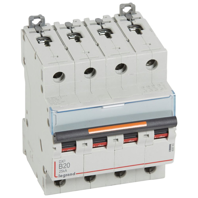 Legrand 409743 - Disj. DX³ 25kA arrivée haute, départ bas à vis 4P 400V~ - 20A courbe B 4 modules