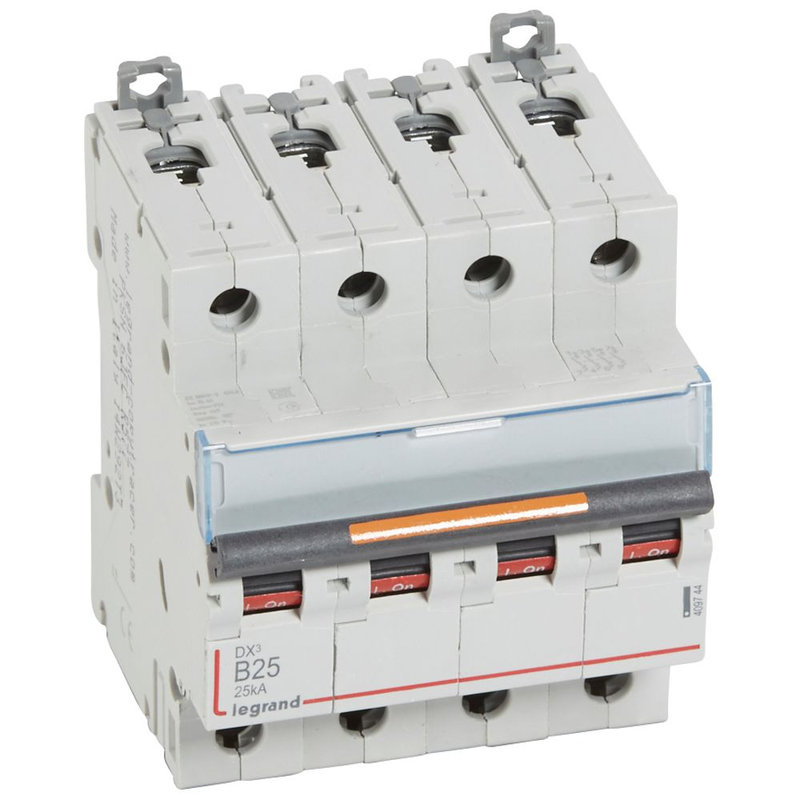 Legrand 409744 - Disj. DX³ 25kA arrivée haute, départ bas à vis 4P 400V~ - 25A courbe B 4 modules