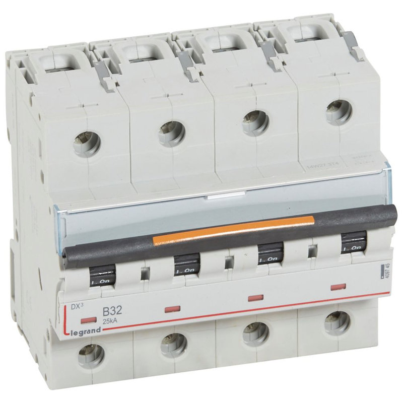 Legrand 409745 - Disj. DX³ 25kA arrivée haute, départ bas à vis 4P 400V~ - 32A courbe B 6 modules
