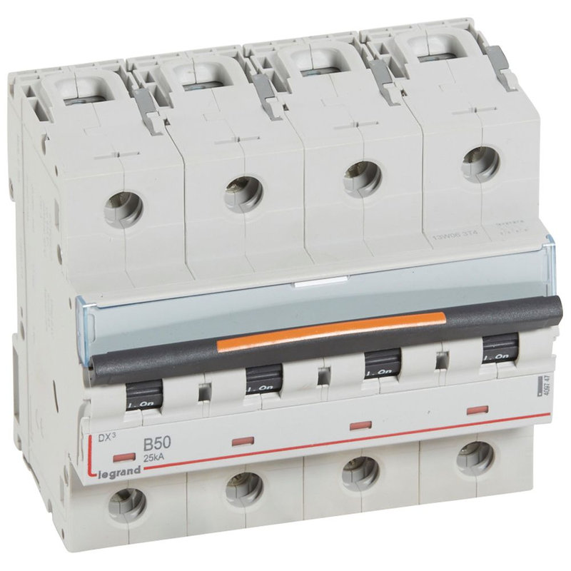Legrand 409747 - Disj. DX³ 25kA arrivée haute, départ bas à vis 4P 400V~ - 50A courbe B 6 modules