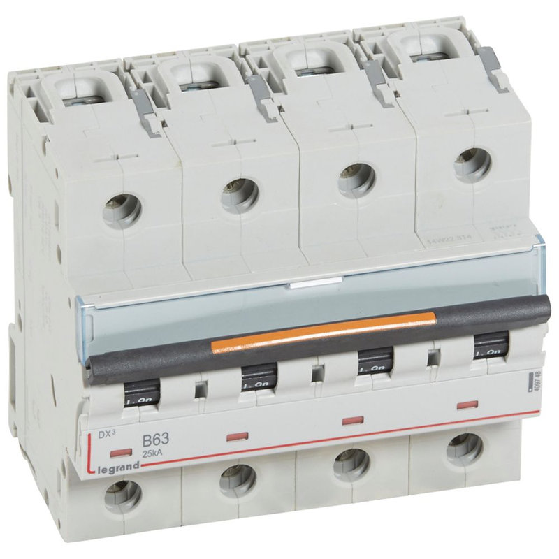 Legrand 409748 - Disj. DX³ 25kA arrivée haute, départ bas à vis 4P 400V~ - 63A courbe B 6 modules