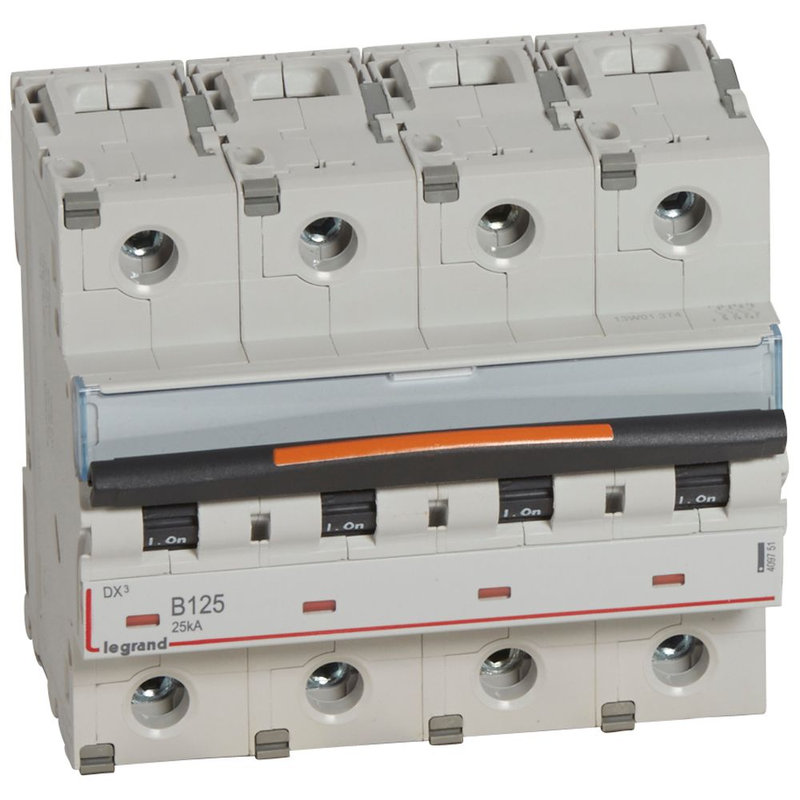 Legrand 409751 - Disjoncteur DX³ 25kA arrivée haute/départ bas vis 4P 125A courbe B - 6 mod