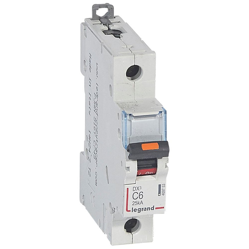 Legrand 409753 - Disjoncteur DX³ 25kA arrivée haute/départ bas vis 1P 6A -courbe C - 1 mod