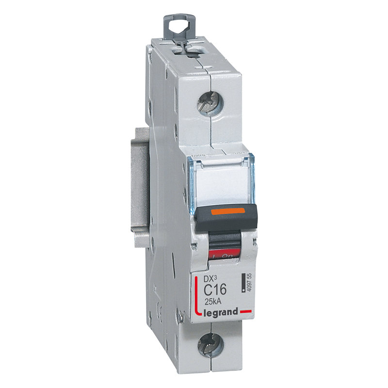 Legrand 409755 - Disjoncteur DX³ 25kA arrivée haute/départ bas vis 1P 16A -courbe C - 1 mod