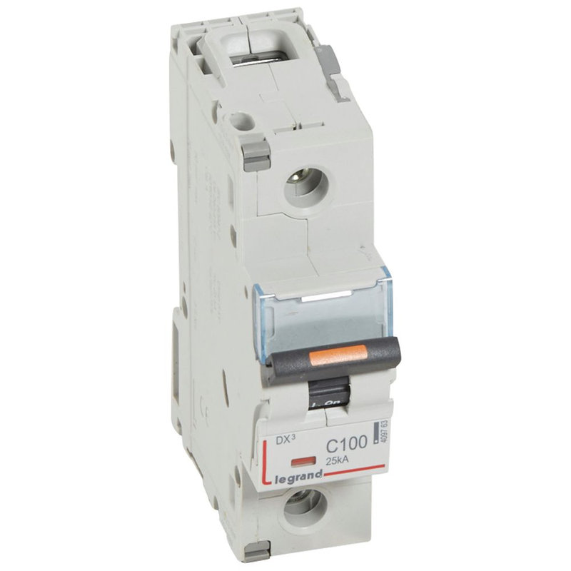 Legrand 409763 - Disjoncteur DX³ 25kA arrivée haute/départ bas vis 1P 100A -courbe C - 1,5 mod