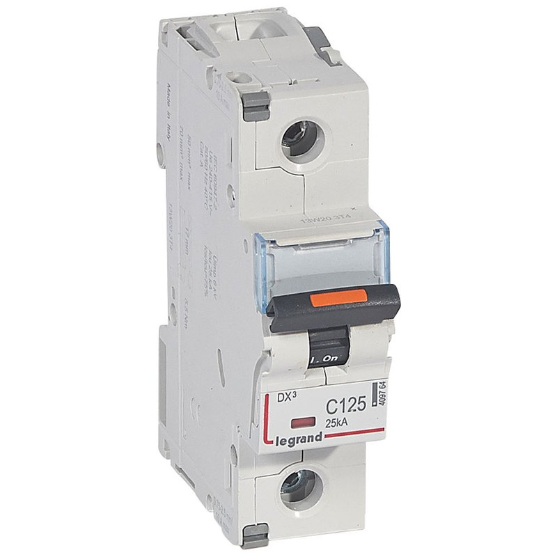 Legrand 409764 - Disjoncteur DX³ 25kA arrivée haute/départ bas vis 1P 125A -courbe C - 1,5 mod
