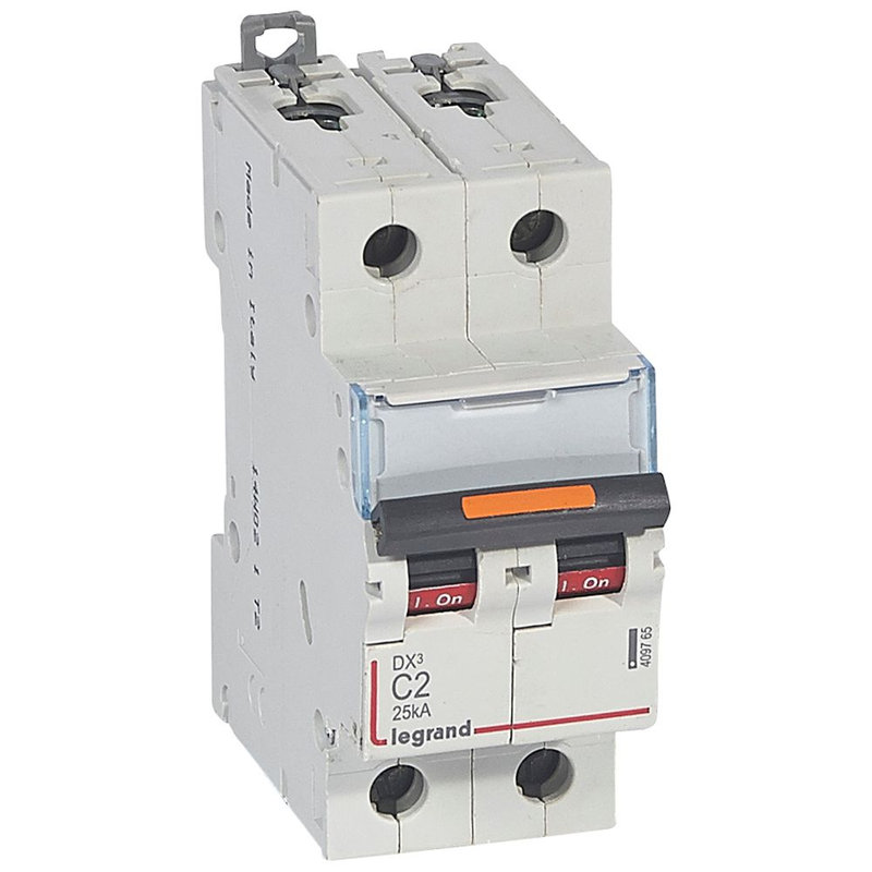 Legrand 409765 - Disjoncteur DX³ 25kA arrivée haute/départ bas vis 2P 2A -courbe C - 2 mod