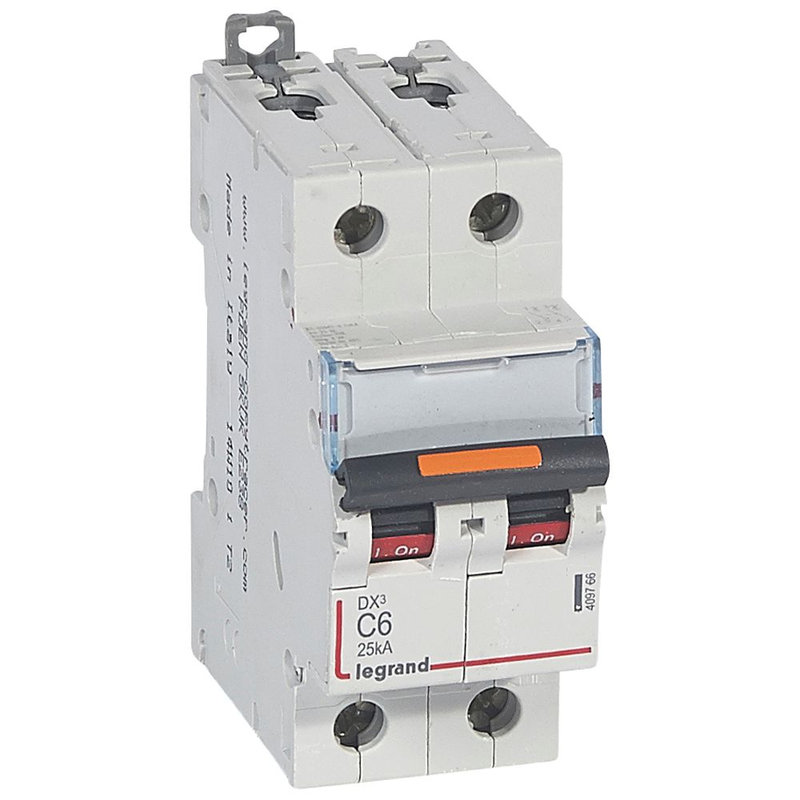 Legrand 409766 - Disjoncteur DX³ 25kA arrivée haute/départ bas vis 2P 6A -courbe C - 2 mod