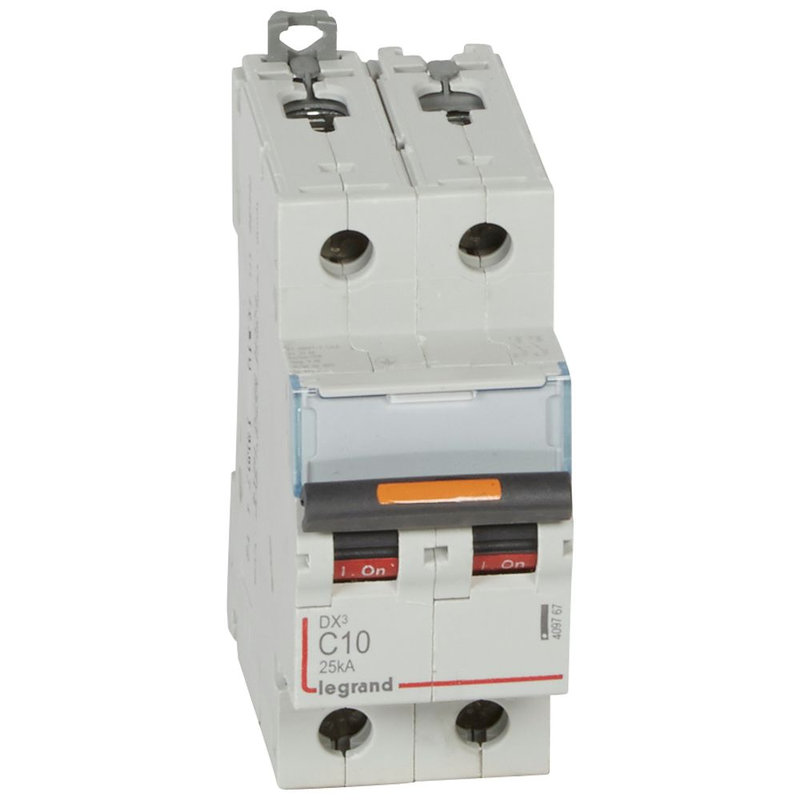 Legrand 409767 - Disjoncteur DX³ 25kA arrivée haute/départ bas vis 2P 10A -courbe C - 2 mod