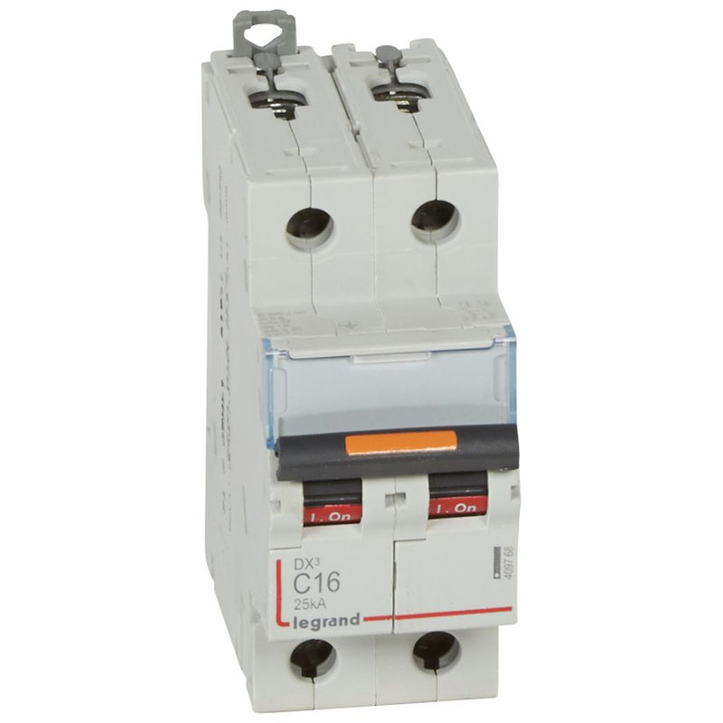 Legrand 409768 - Disjoncteur DX³ 25kA arrivée haute/départ bas vis 2P 16A -courbe C - 2 mod