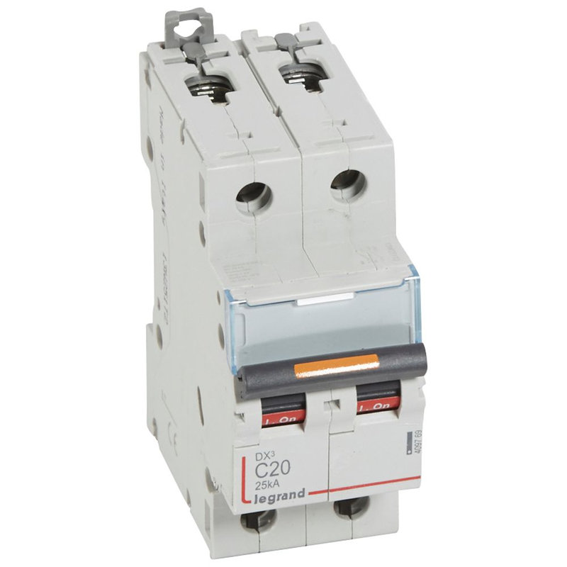 Legrand 409769 - Disjoncteur DX³ 25kA arrivée haute/départ bas vis 2P 20A -courbe C - 2 mod