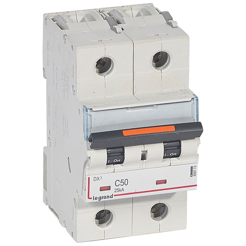 Legrand 409773 - Disjoncteur DX³ 25kA arrivée haute/départ bas vis 2P 50A -courbe C - 3 mod