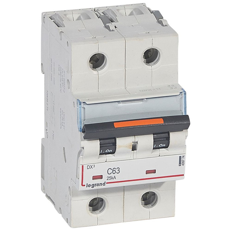 Legrand 409774 - Disjoncteur DX³ 25kA arrivée haute/départ bas vis 2P 63A -courbe C - 3 mod
