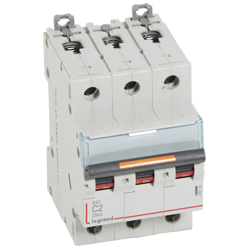 Legrand 409778 - Disj. DX³ 25kA arrivée haute, départ bas à vis 3P 400V~ - 2A courbe C 3 modules