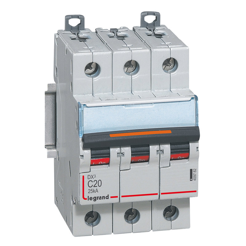 Legrand 409782 - Disj. DX³ 25kA arrivée haute, départ bas à vis 3P 400V~ - 20A courbe C 3 modules