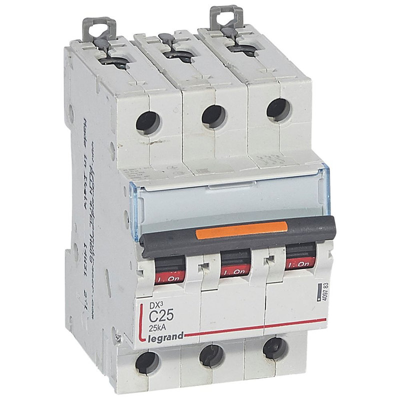 Legrand 409783 - Disj. DX³ 25kA arrivée haute, départ bas à vis 3P 400V~ - 25A courbe C 3 modules