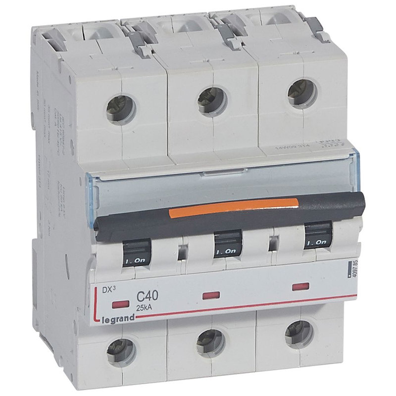 Legrand 409785 - Disjoncteur DX³ 25kA arrivée haute/départ bas vis 3P 40A -courbe C - 3,5 mod